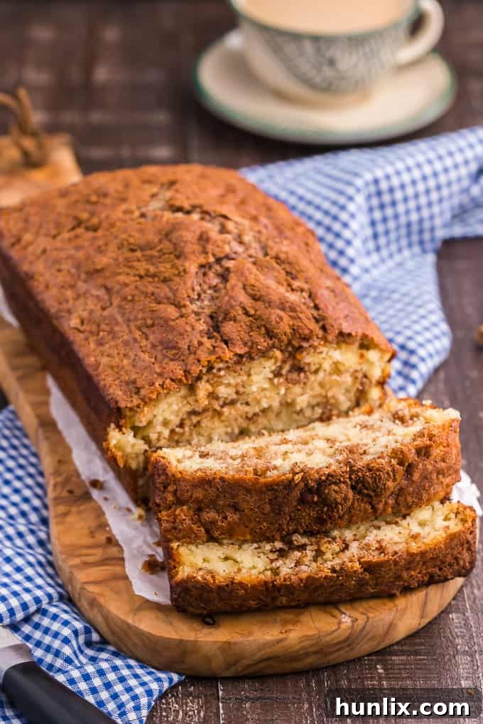 Cinnamon Bread - This homemade quick bread recipe is so simple and incredibly moist with swirls of cinnamon and brown sugar throughout. It's perfect for breakfast, dessert or a snack and even makes a nice Christmas gift.