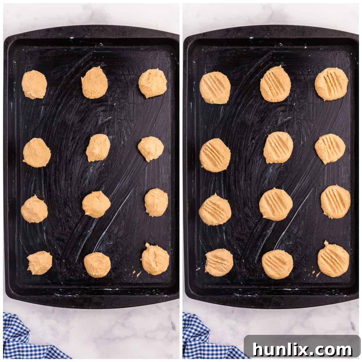 Peanut Butter Cookies unbaked on a baking sheet