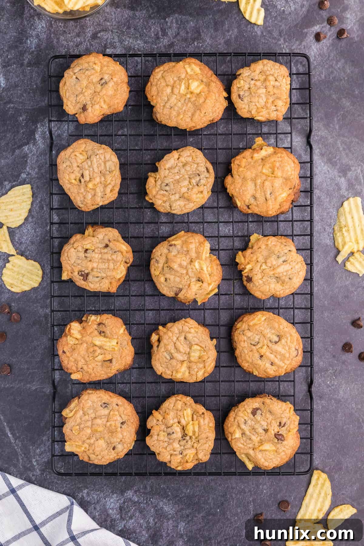 Salty Sweet Crunch Cookies 2 Crispy, Chewy Potato Chip Cookies with Chocolate Chips - A perfect blend of salty and sweet flavors.