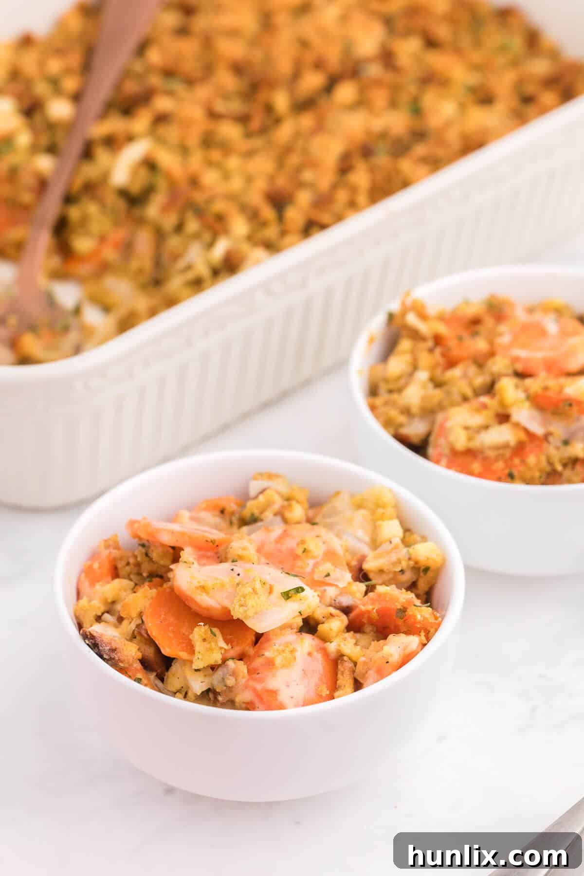 Sweet Carrot Bake 9 A beautifully presented baking dish of Carrot Casserole, showcasing the golden-brown topping and the rich texture of the vegetable below.