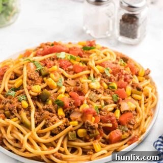 Mexican Spaghetti on a plate