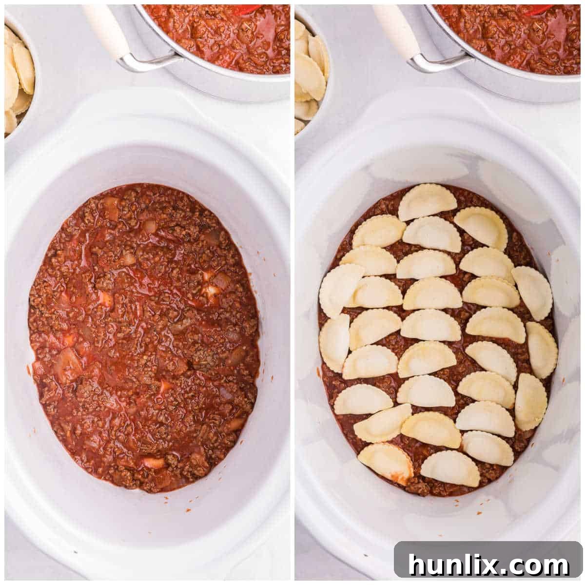 Easy One-Pot Slow Cooker Ravioli Lasagna 6 Steps to make slow cooker ravioli lasagna.