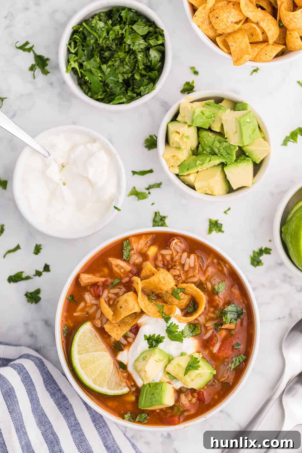 A bowl of southwest chicken and rice soup