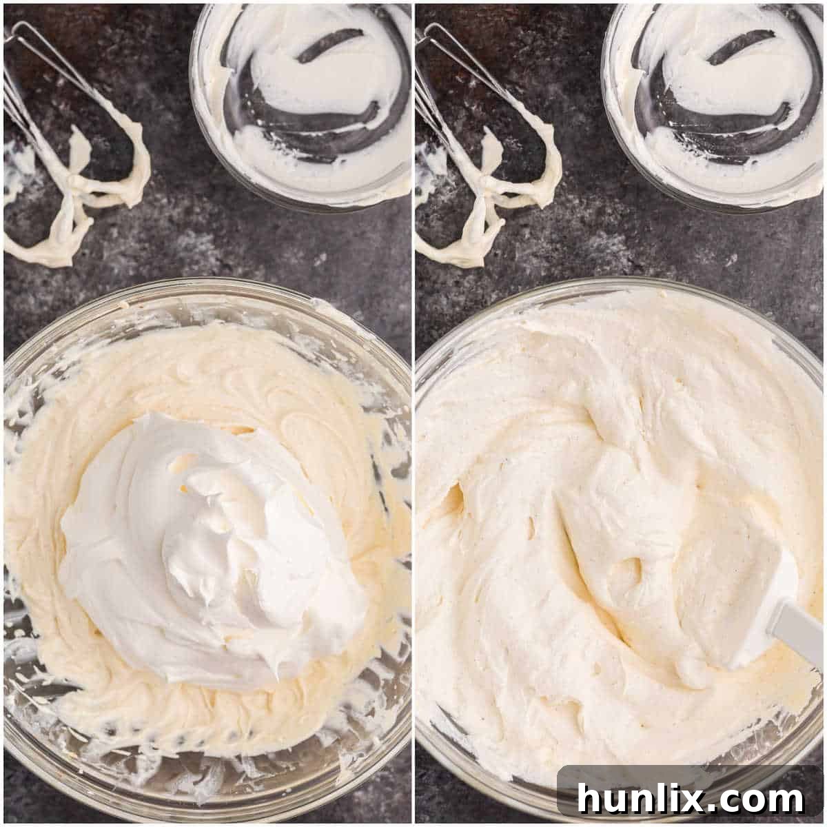 The finished Eggnog Dip mixture before chilling, showing its smooth and creamy texture in a mixing bowl.