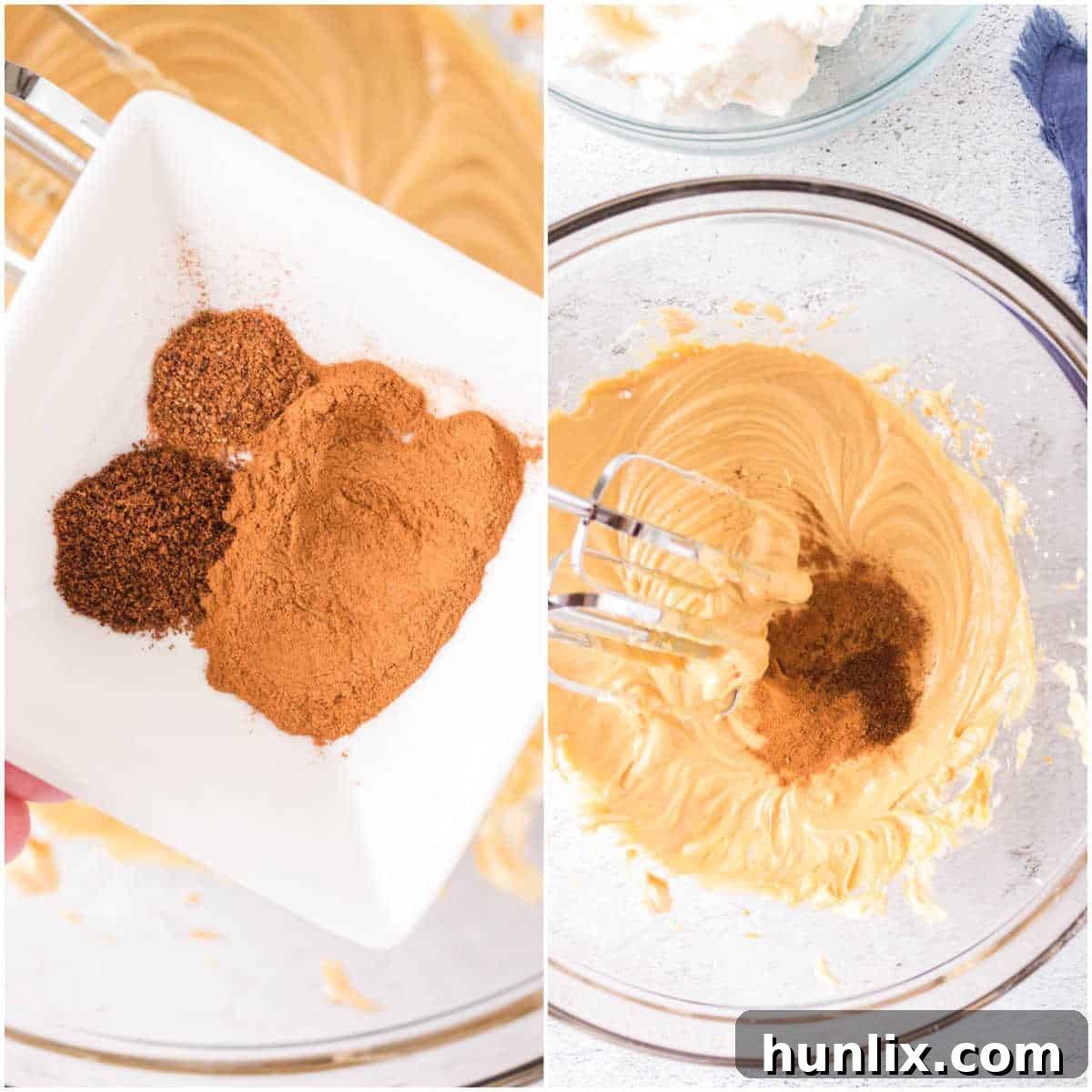 Spiced Gingerbread Delight 5 Gingerbread dip in a bowl being gently folded with a spatula, showing its fluffy texture.