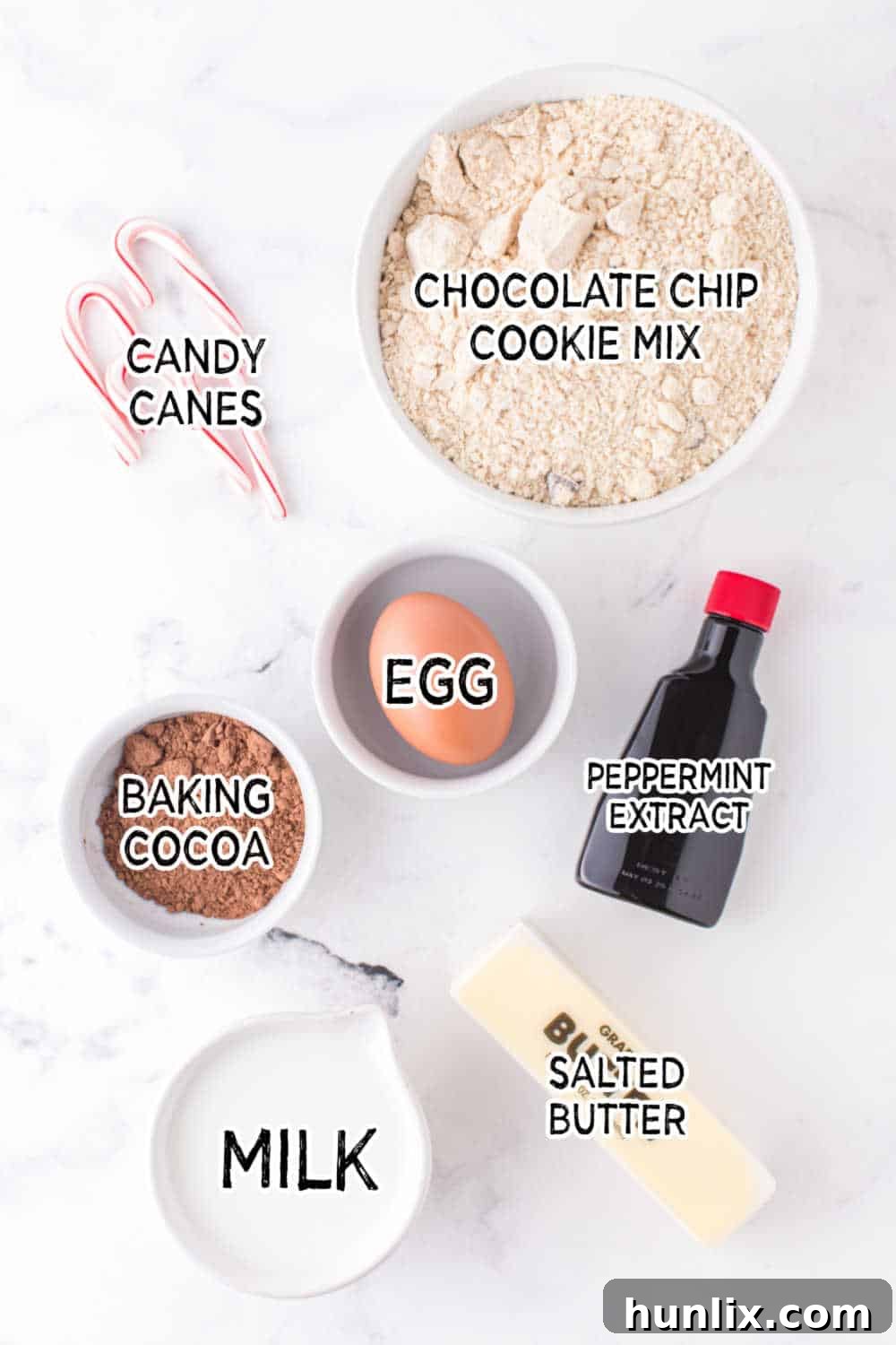 ingredients to make chocolate peppermint cookies