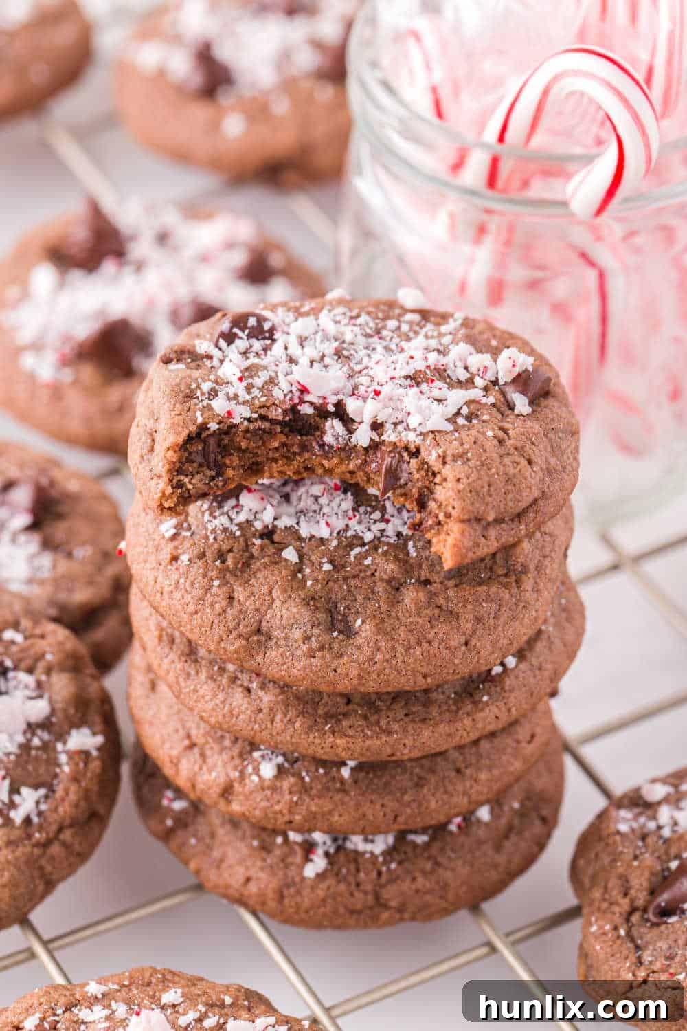 a stack of chocolate peppermint cookies