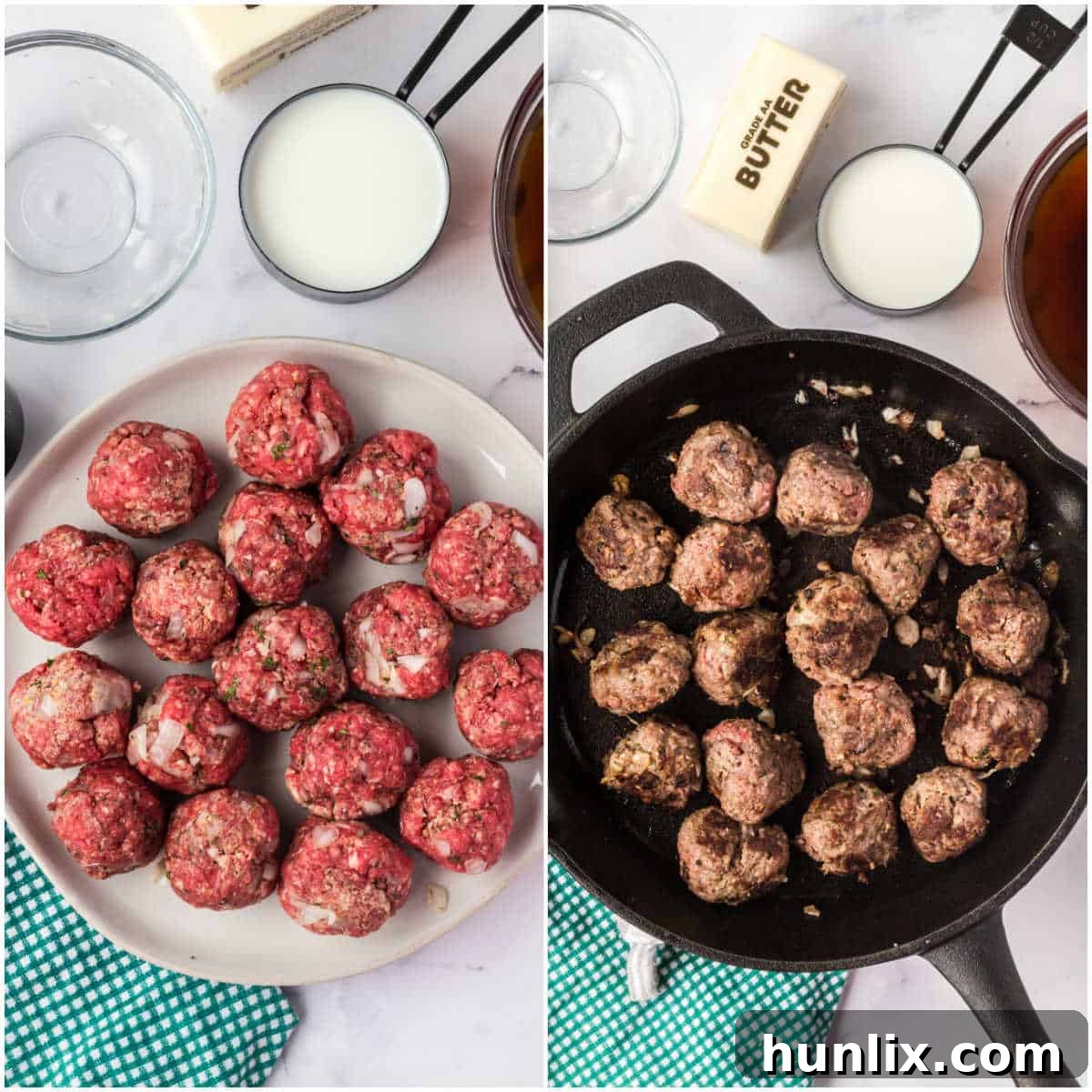 Traditional Swedish Meatballs 5 Browning Swedish meatballs in a skillet.