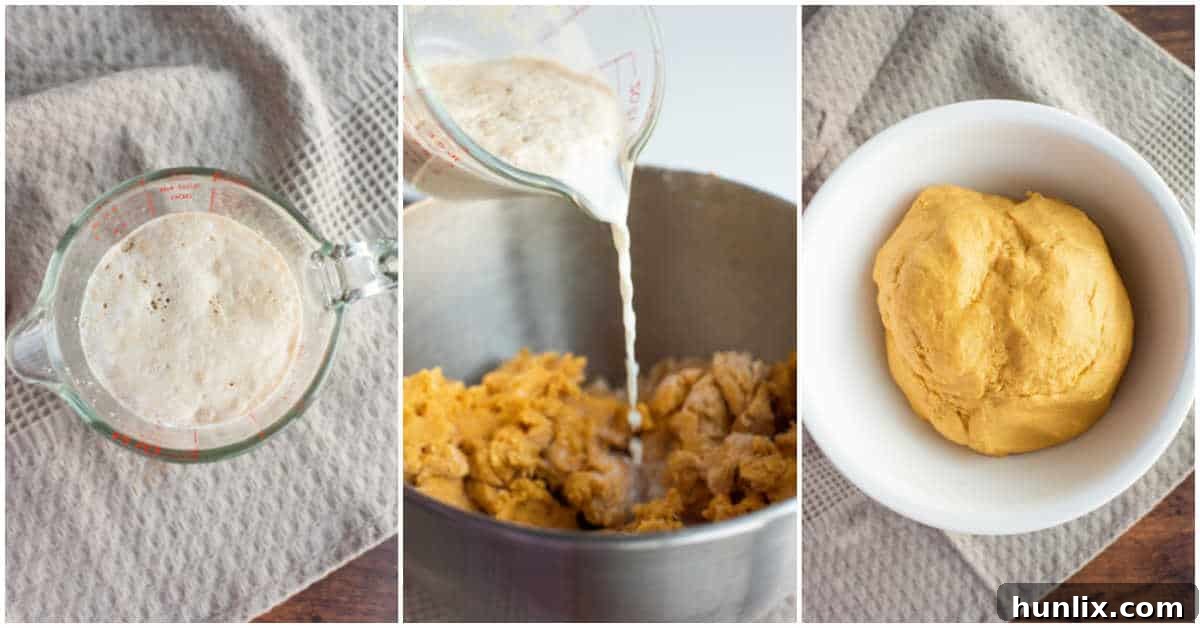 Pumpkin Spice Cinnamon Swirls 5 Pumpkin cinnamon roll dough rising in a bowl during the first proofing