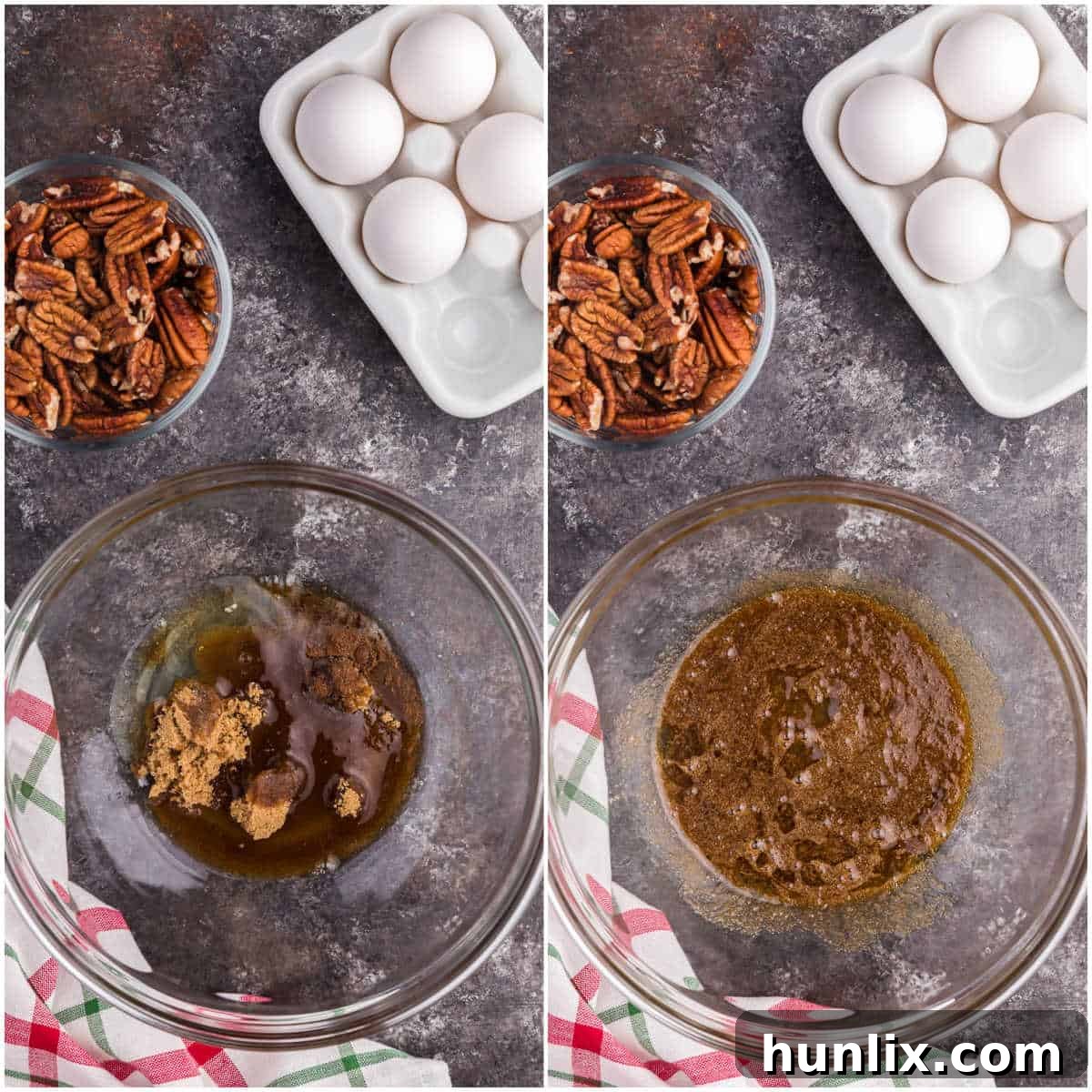 A collage showing the process of mixing the glaze ingredients in a bowl, capturing the vibrant colors and textures.