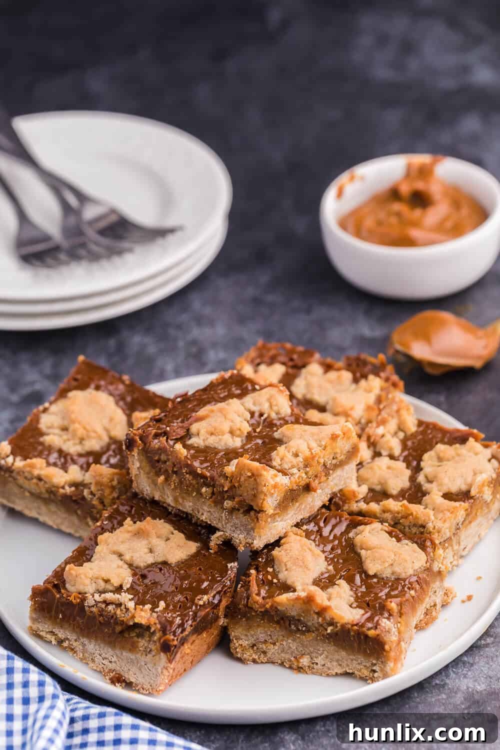 Golden Dulce Delights 2 A plate of dulce de leche bars, showcasing their golden-brown top and luscious filling.