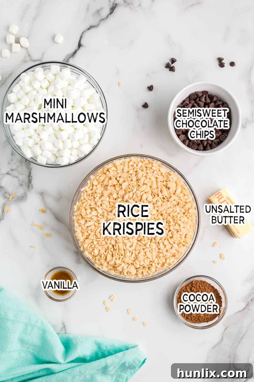 Ingredients on a marble counter.