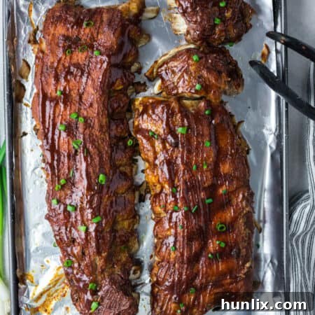 Instant Pot BBQ Pork Ribs on a baking sheet.