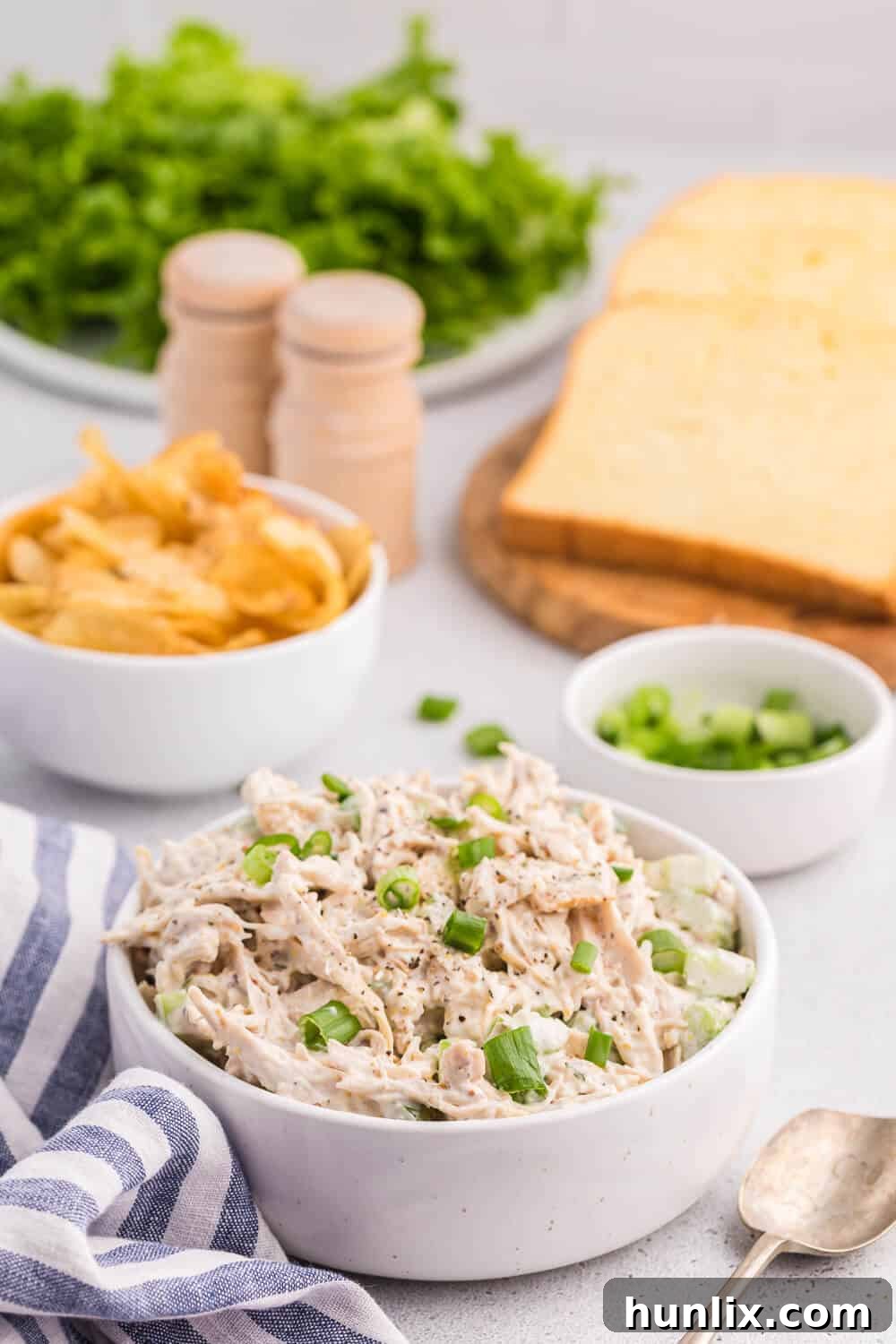 Creamy Homestyle Chicken Salad 2 A bowl of classic chicken salad, ready to be served.
