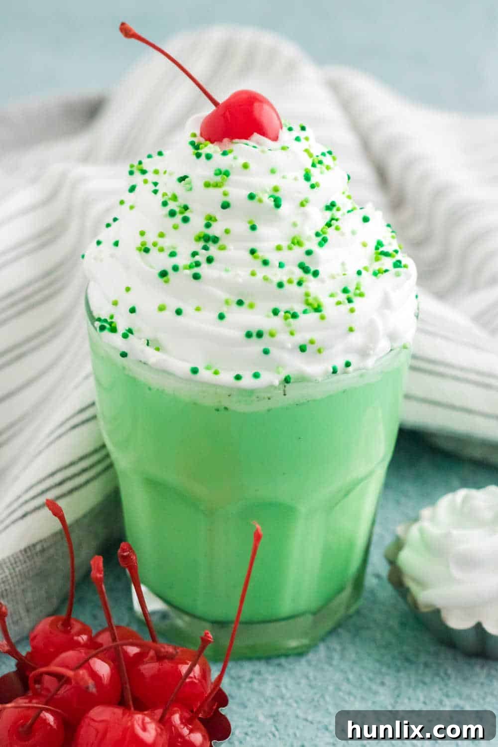 Emerald Dream Shake 2 Shamrock shake in a glass, ready to be enjoyed.