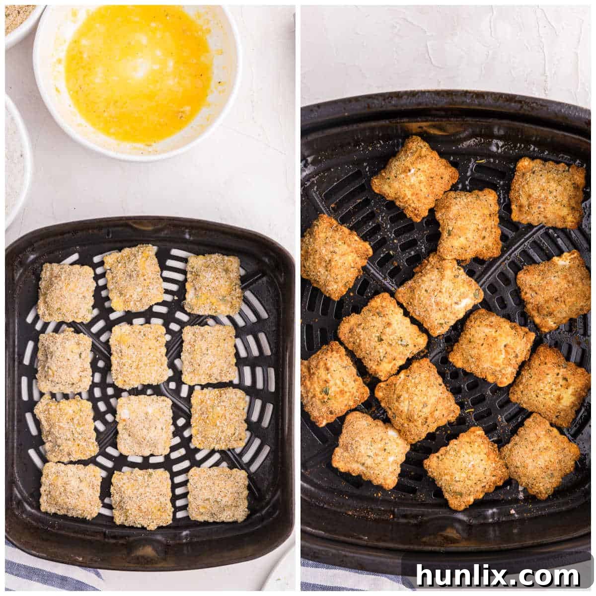 Golden Air Fryer Ravioli 6 Collage of air frying the recipe.