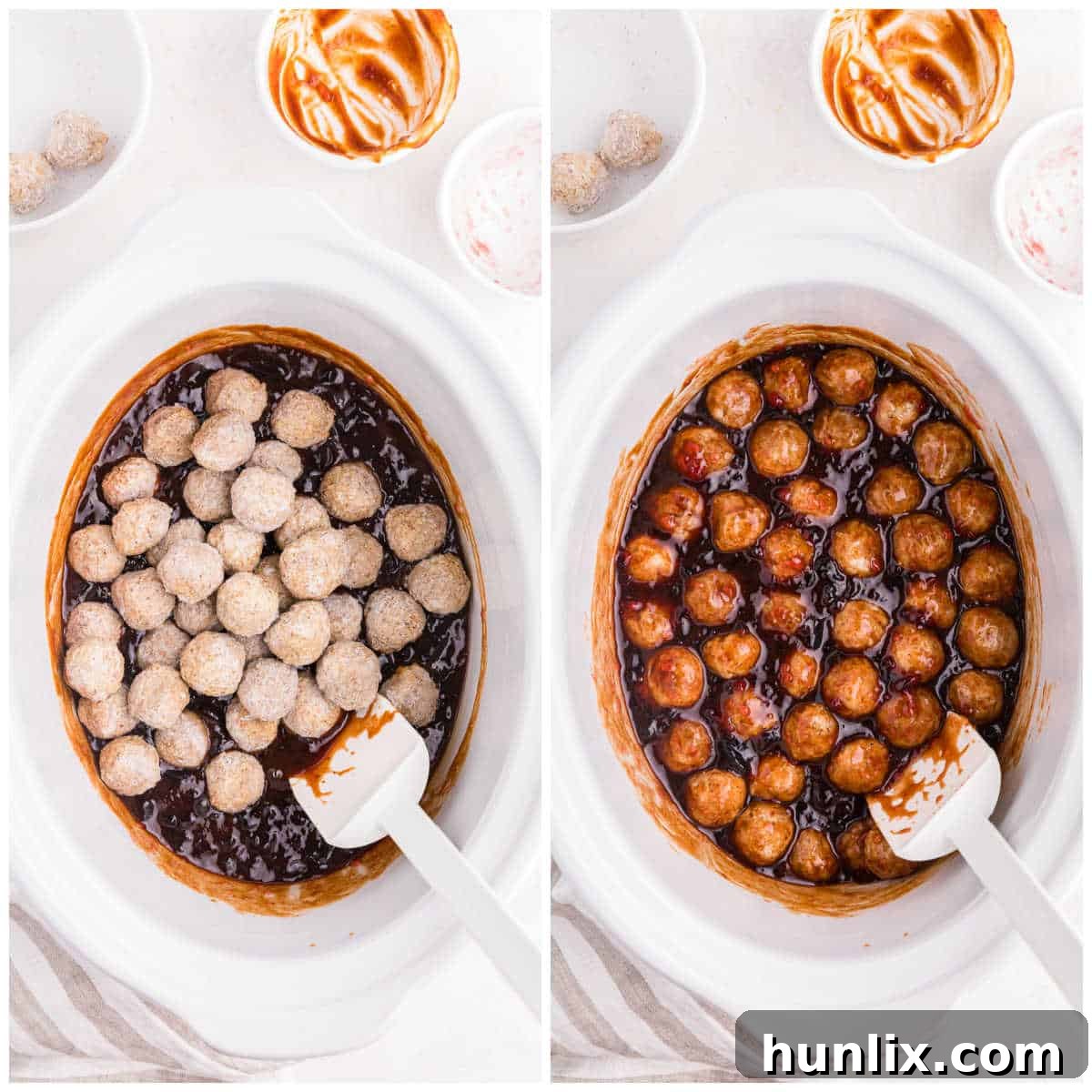 Grape-Glazed Meatballs 5 Steps to make grape jelly meatballs.