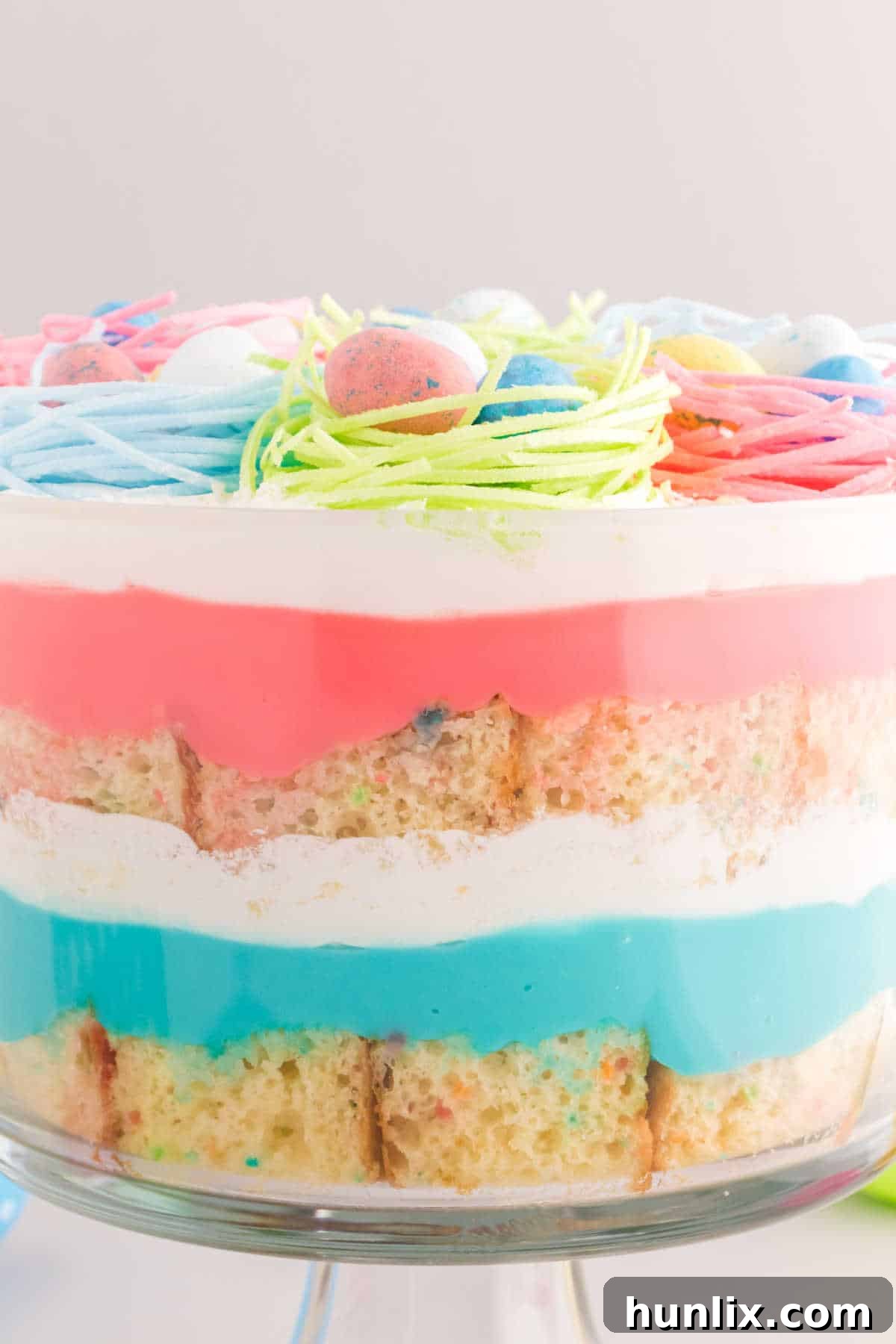 Another beautiful shot of the Easter Trifle in a dish.