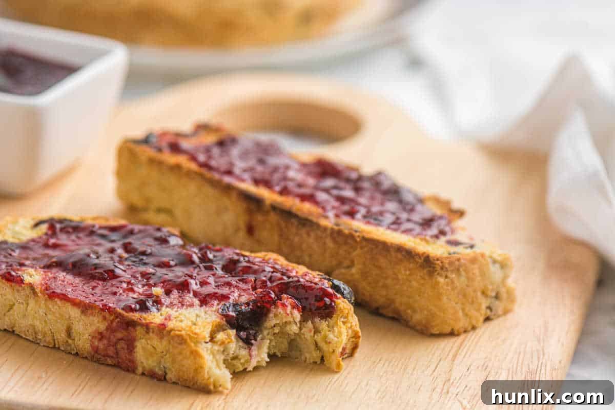 Slices of Irish Soda Bread artfully topped with a dollop of vibrant red jam, ready to be enjoyed.