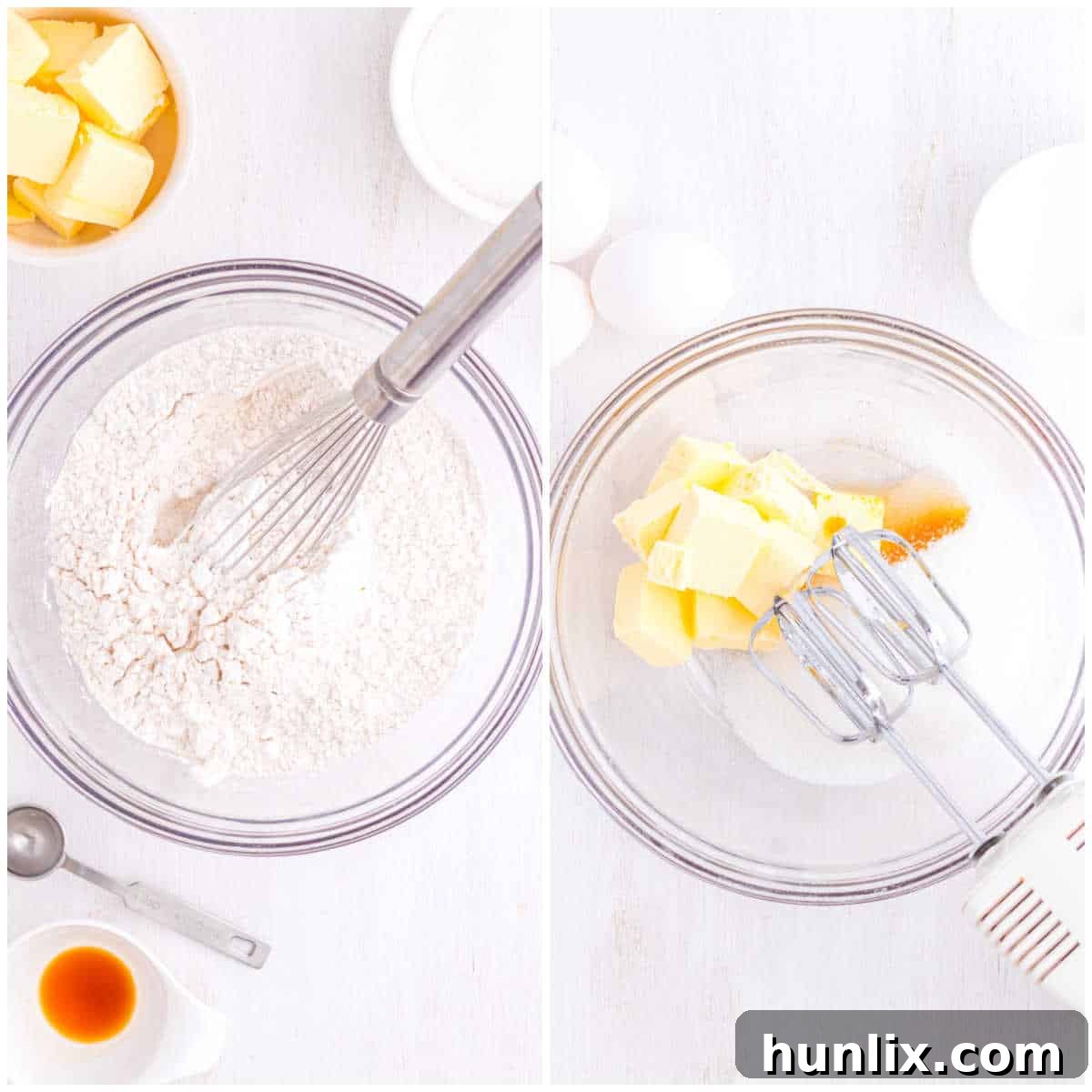Sweet Italian Easter Delights 4 Close-up of butter, sugar, and extracts being creamed together in a mixing bowl with an electric mixer.