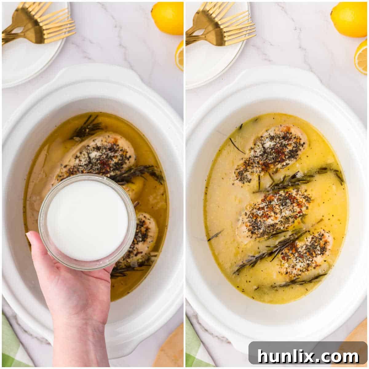 Steps to make lemon garlic butter chicken.