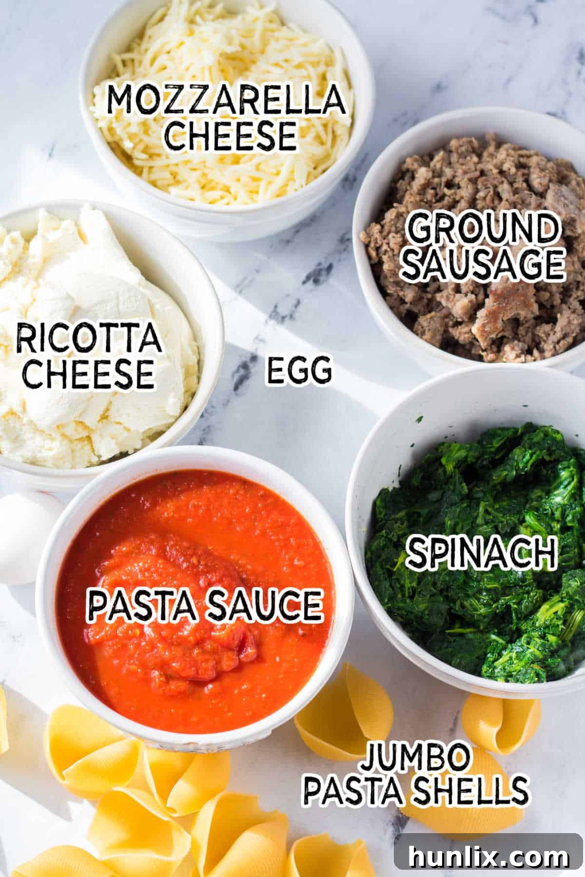 Ingredients to make classic stuffed shells.