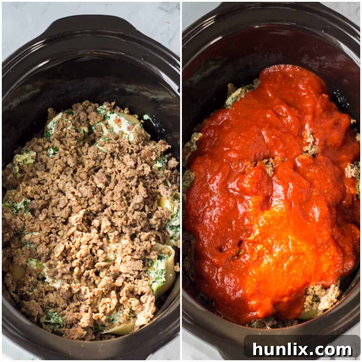 Steps to make classic stuffed shells.