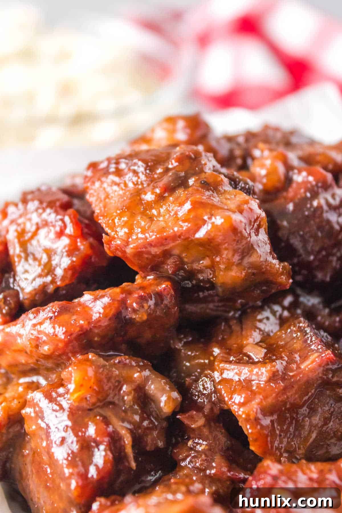 A bowl filled with Poor Man's Burnt Ends, ready to be served.