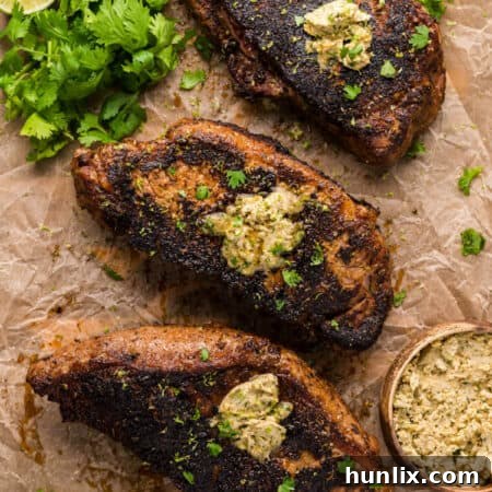 Blackened steak with chili lime butter