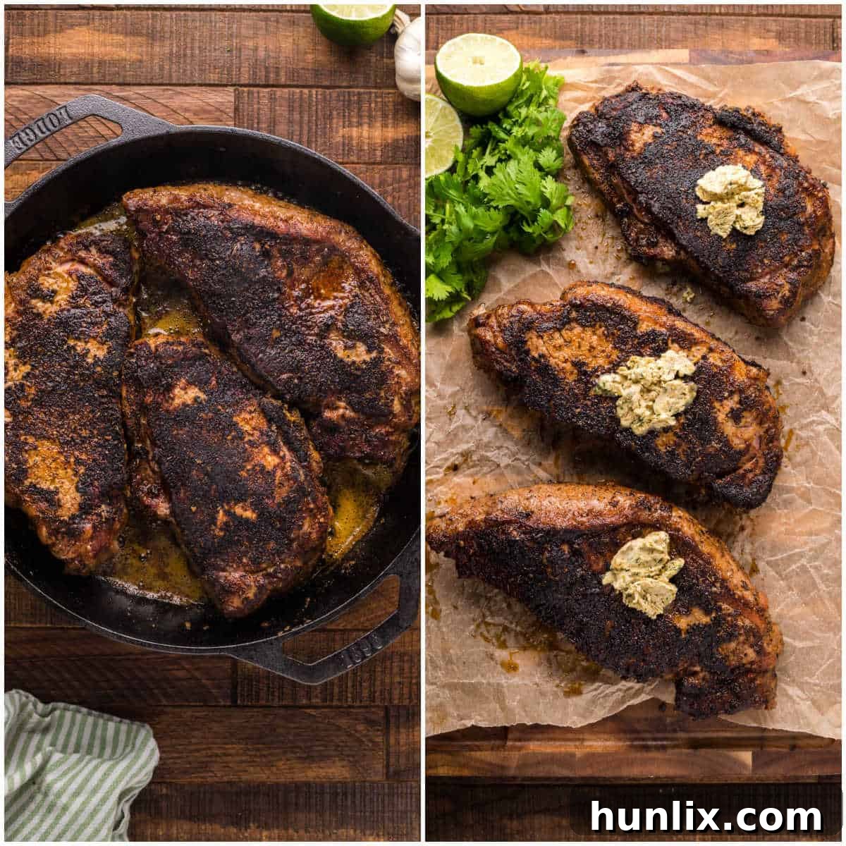 Steps to make blackened steak.