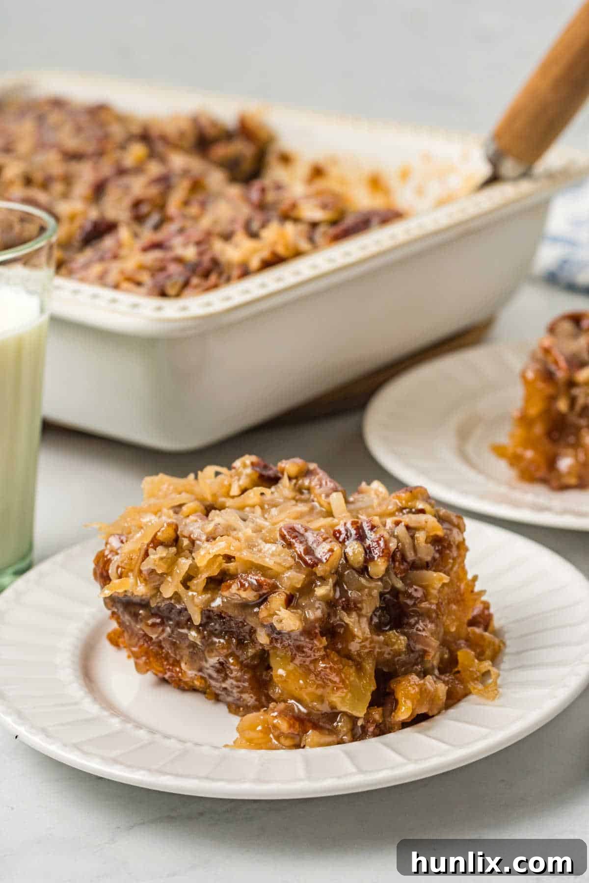 A single slice of Tornado Cake on a plate, ready to be enjoyed.