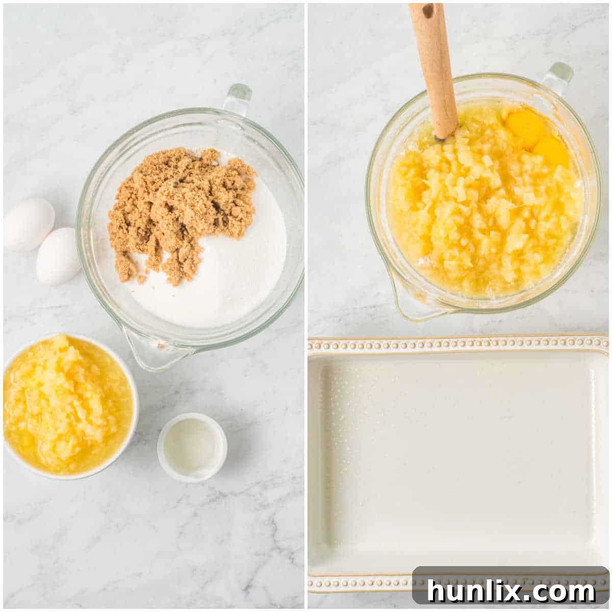 A collage showing the process of mixing Tornado Cake ingredients in a bowl.