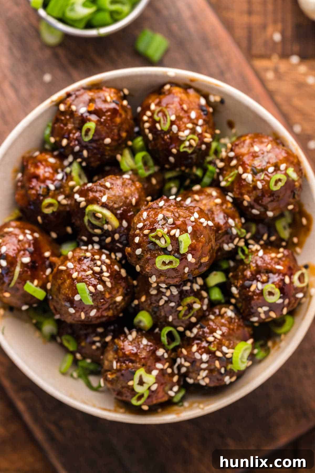 Korean BBQ Meatballs 2 Korean meatballs in a bowl.