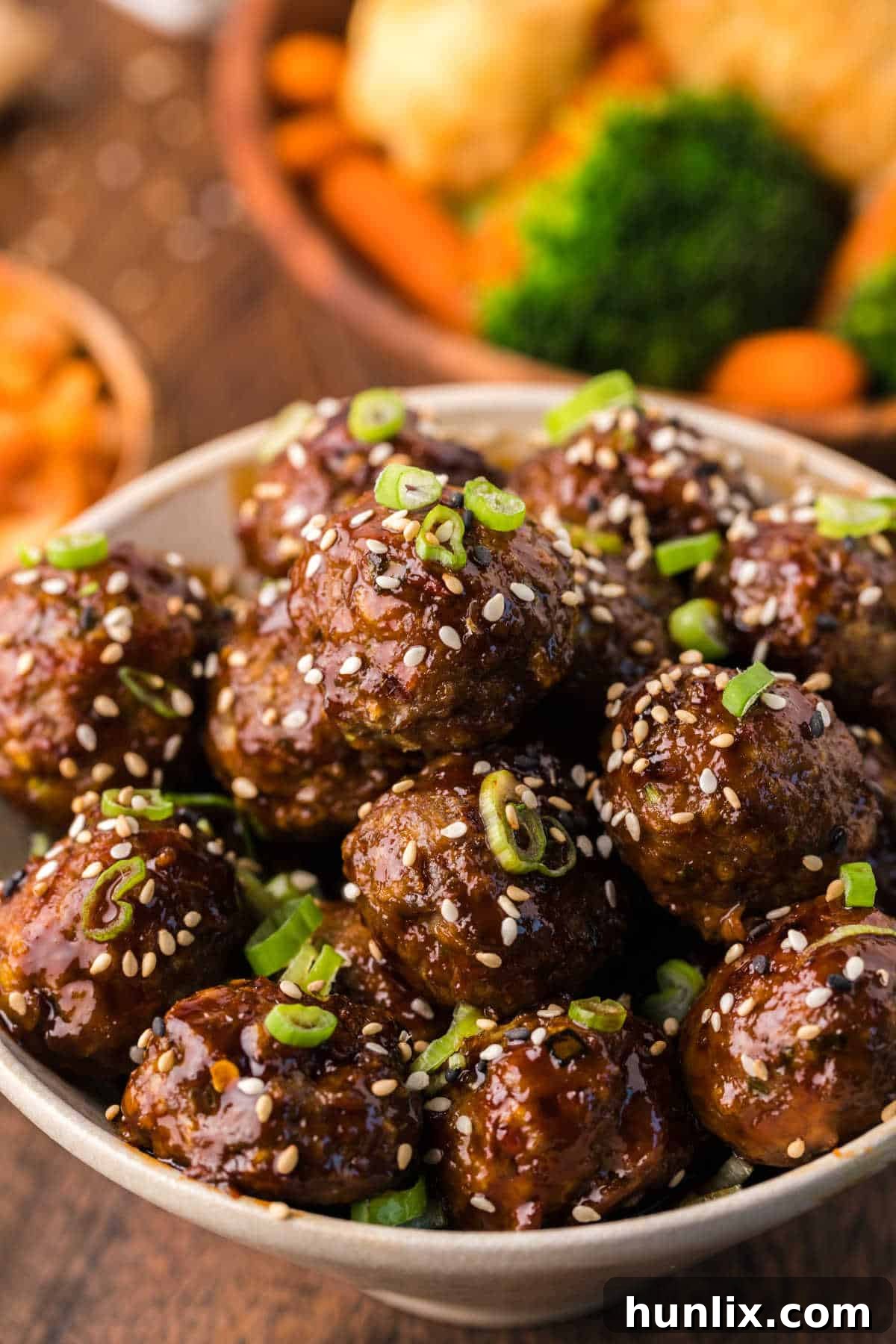 Korean BBQ Meatballs 8 Korean meatballs in a bowl.