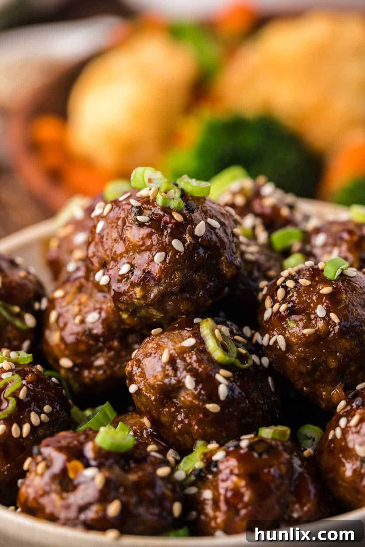 Korean BBQ Meatballs 9 Korean meatballs in a bowl.