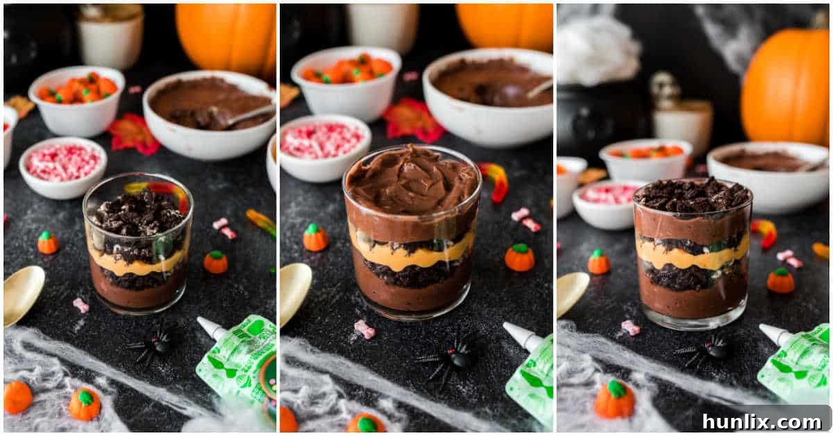 Pumpkin Patch Pudding Pots 5 Steps to make pumpkin patch dirt cups.
