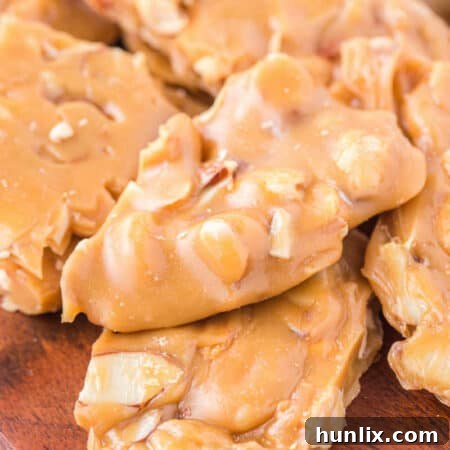 Nutty Caramel Crunch 10 The recipe on a wooden cutting board.