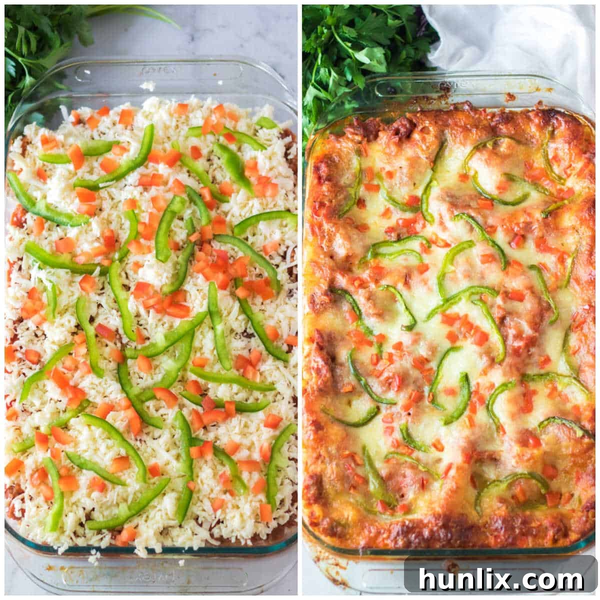 Festive Lasagna Delight 7 Baked Christmas lasagna, golden and bubbly, with fresh parsley garnish.