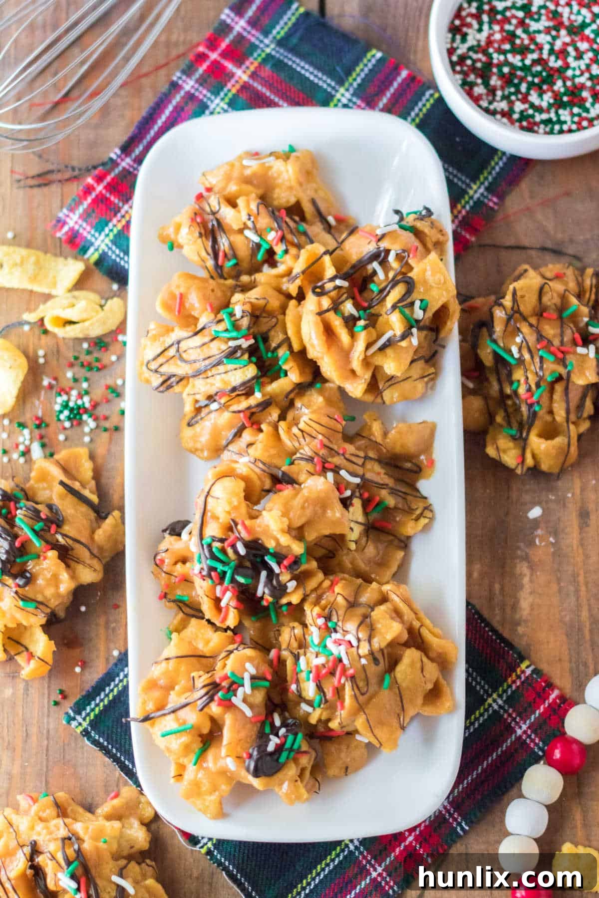 Frito candy presented on a long white platter, highlighting its appeal.