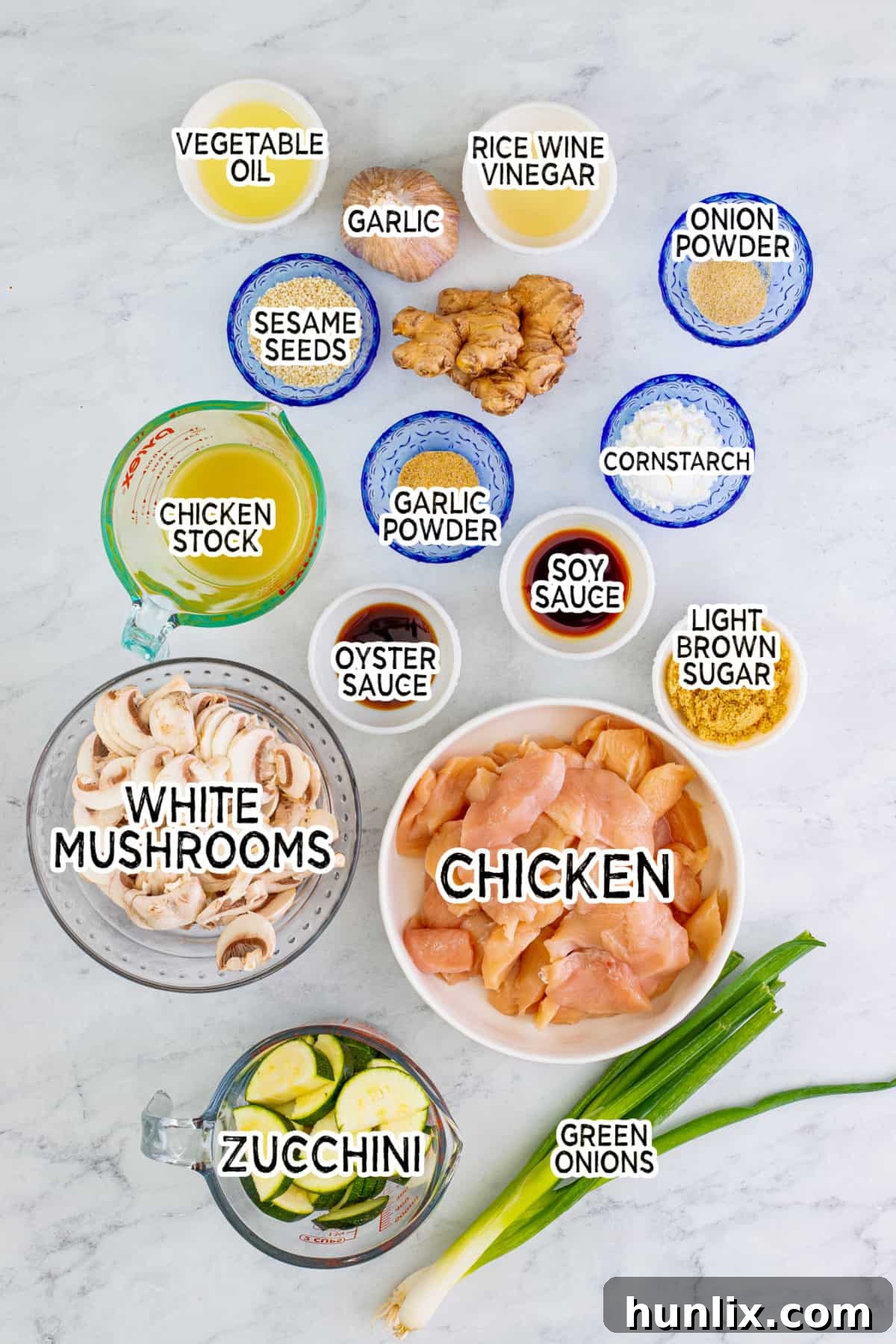 Ingredients to make Panda Express Mushroom Chicken.