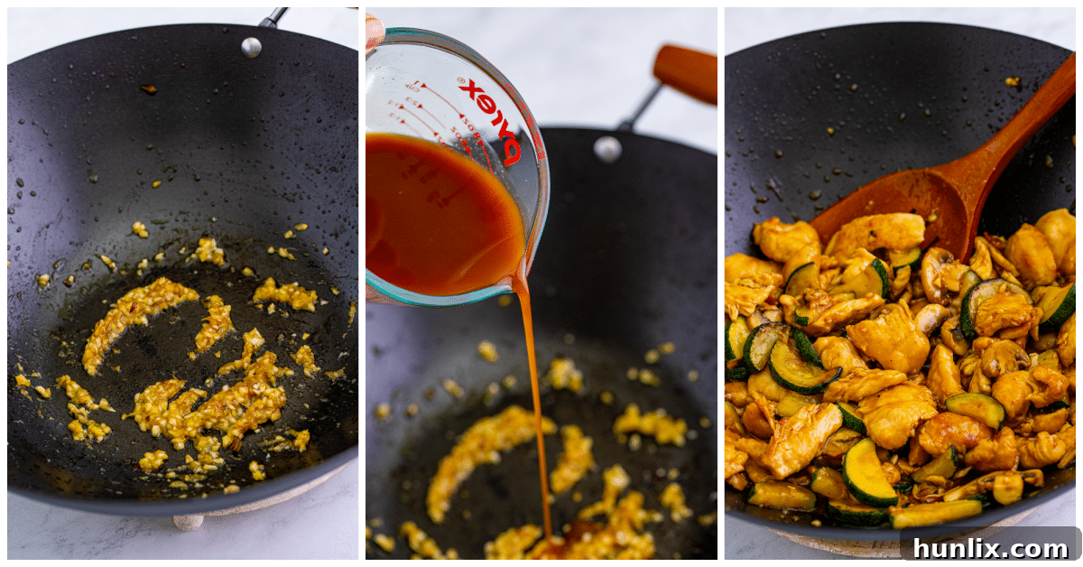 Steps to make Panda Express Mushroom Chicken: Combining all ingredients with the sauce.