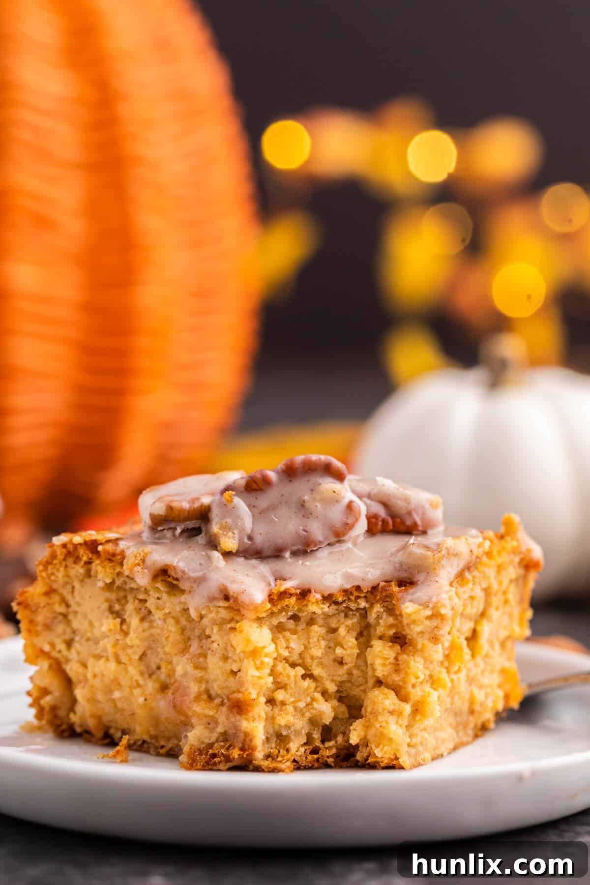 A piece of the recipe on a plate with a bite out of it.