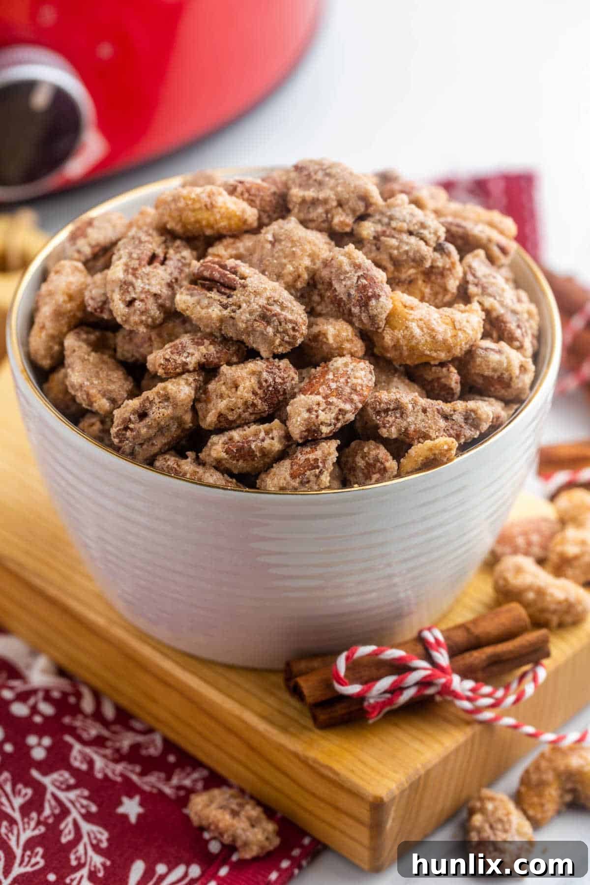 A beautiful bowl of Crockpot Candied Nuts, perfect for serving.