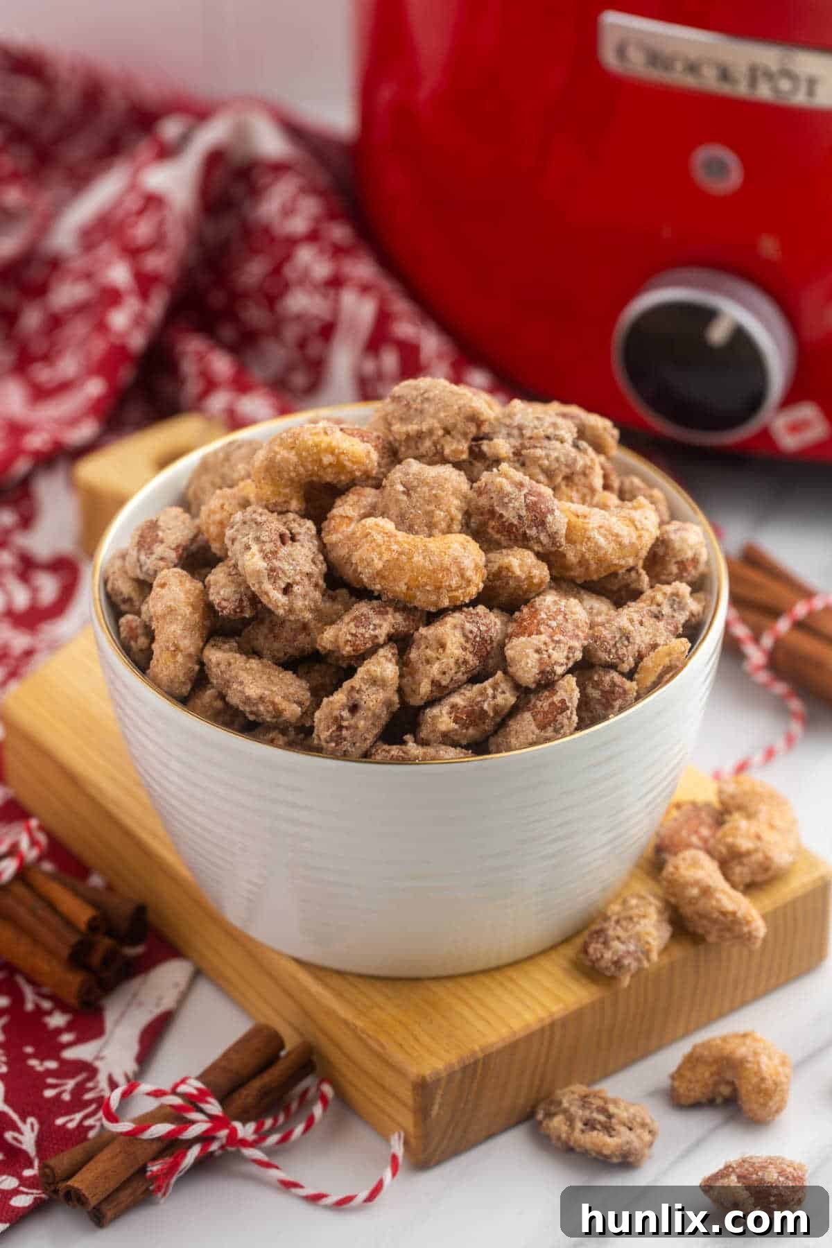 A close-up of a bowl of perfectly candied nuts, ready to enjoy.