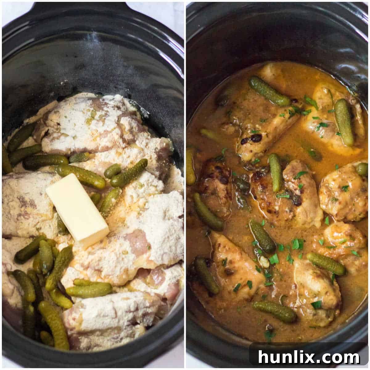 Dill Pickle Slow Cooker Chicken 4 Steps to make pickle chicken.