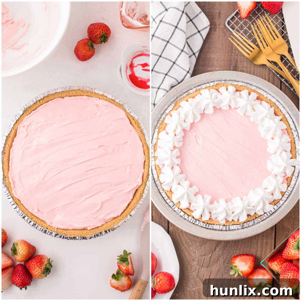 Neon Nectar Pie 6 The finished Kool-Aid pie filling spread into a graham cracker crust and covered with plastic wrap, ready for chilling.