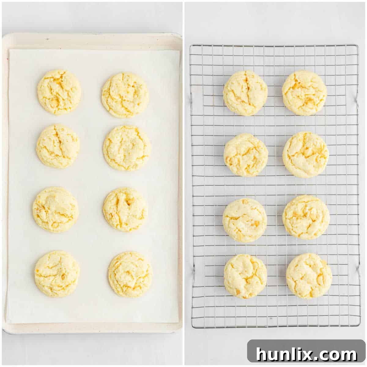 Freshly baked cookies cooling on a wire rack.
