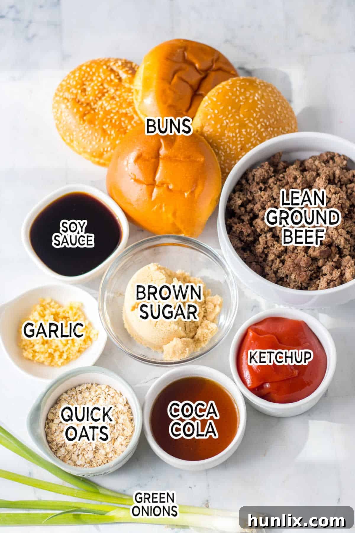 Ingredients for Slow Cooker Korean Sloppy Joes laid out on a table.