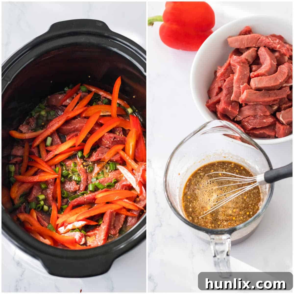 Steps to make slow cooker beef and broccoli ramen.