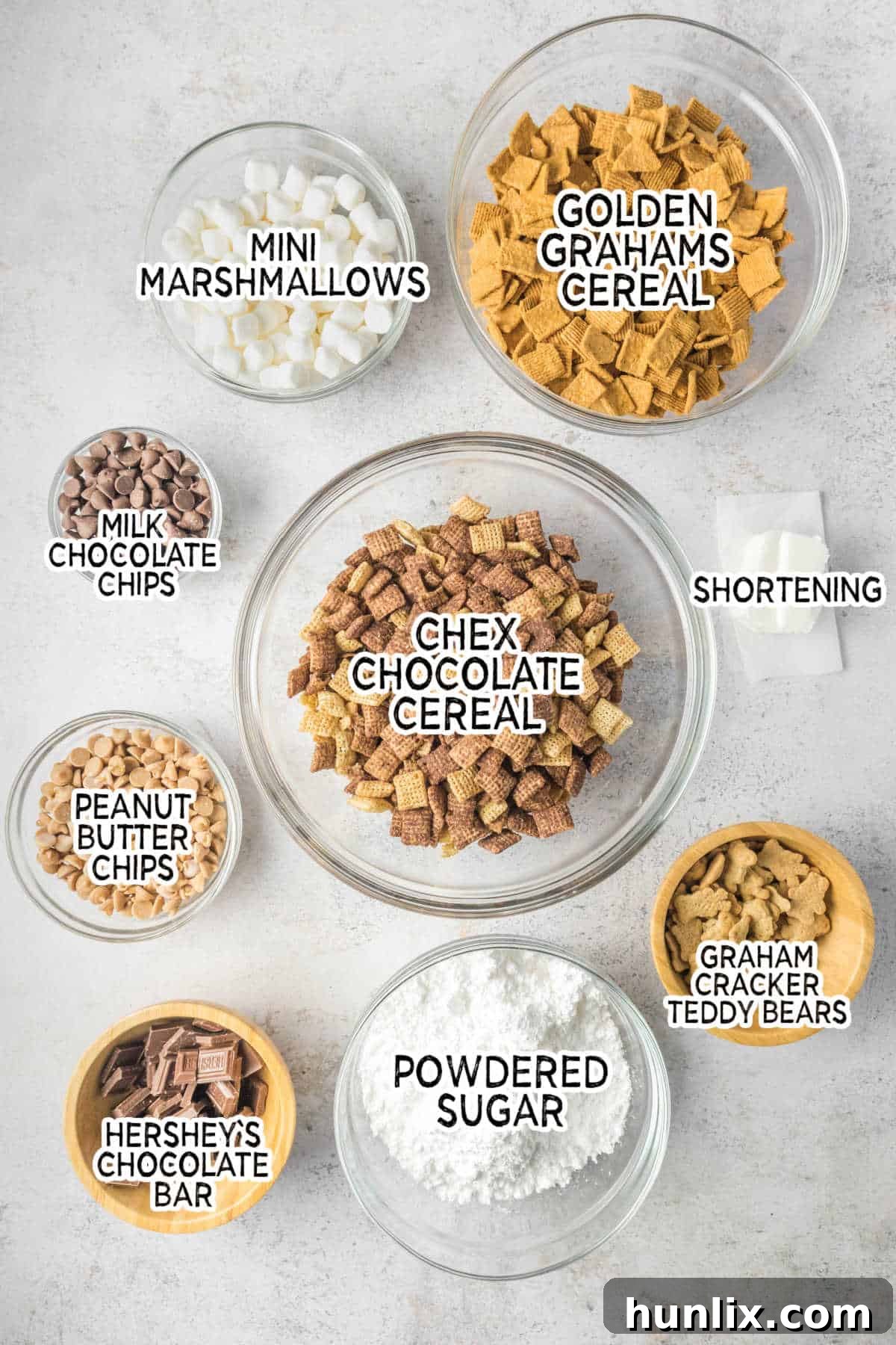 Ingredients to make s'mores puppy chow.